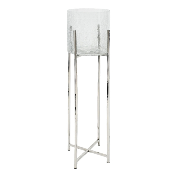 Windlicht Glas Crackle Auf Edelstahlständer, Silber Gasper