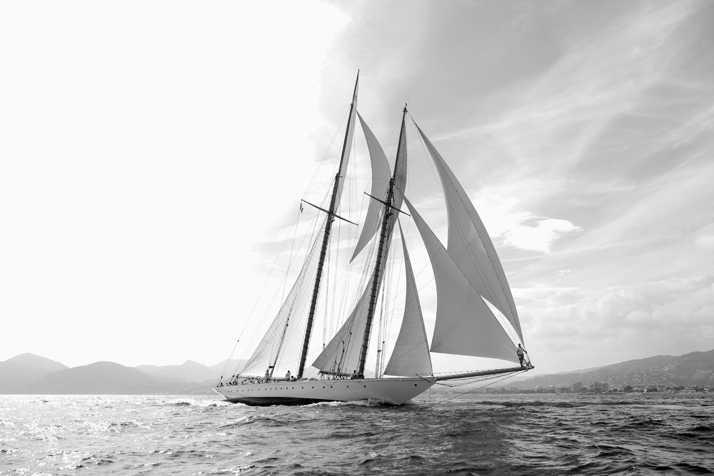 Alubild Segelschiff in Schwarz Weiß image LAND