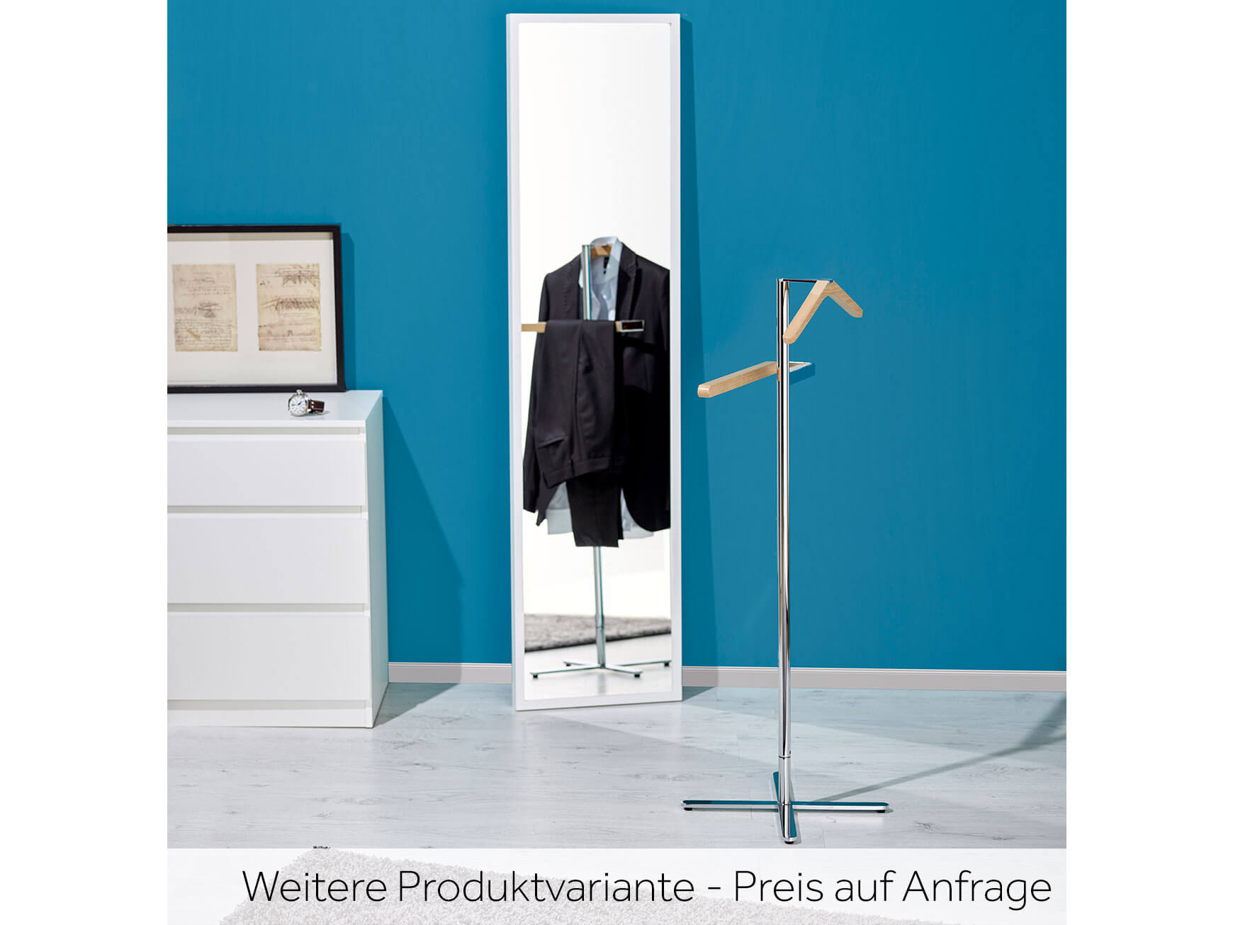 Anzugständer Turno Weiss, Stahl, Eiche, Durchmesser 45 cm h 110 cm