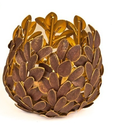 Windlicht Rote Blätter mit Gold Decofinder