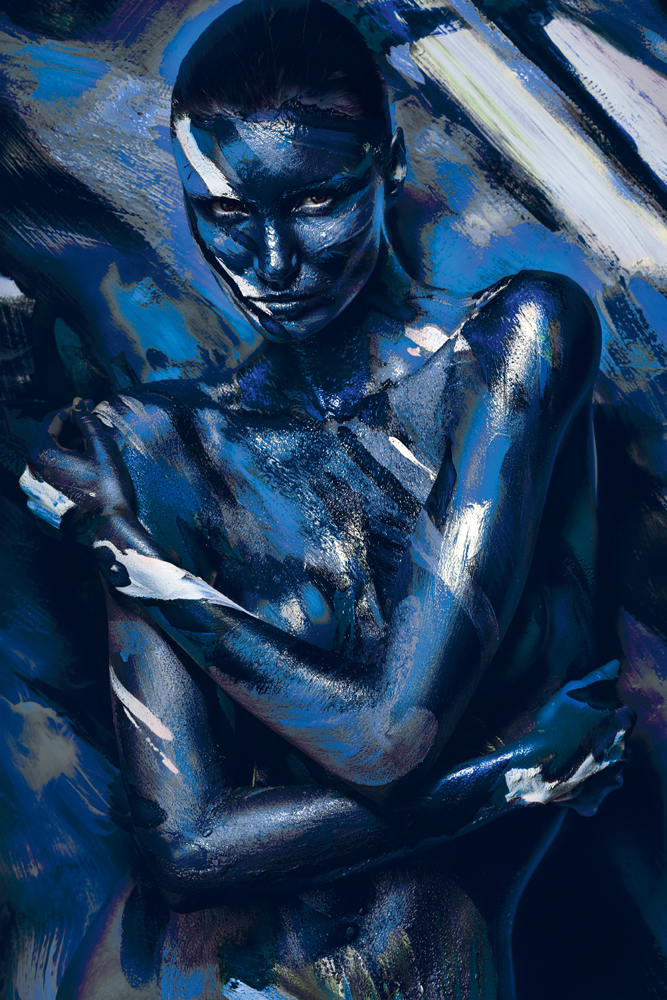 Alubild Akt in Blau - Körperbemalung image LAND