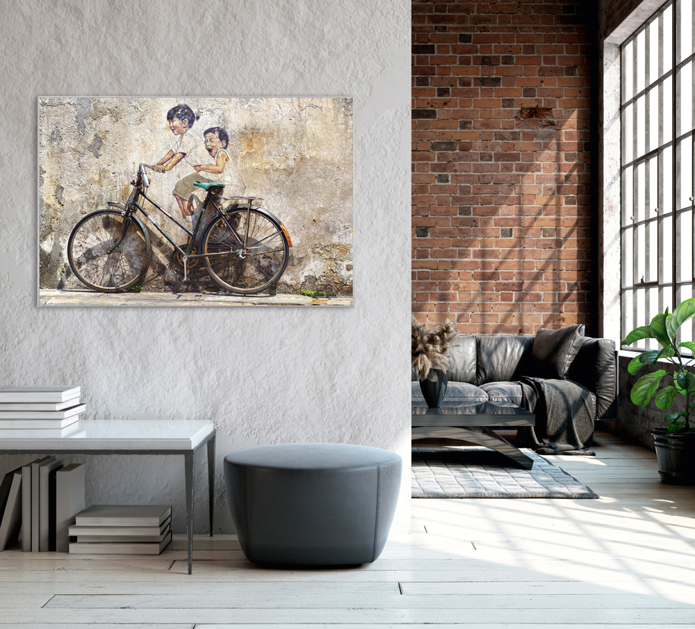 Bild mit Rahmen-Street Art mit Fahrrad-image LAND