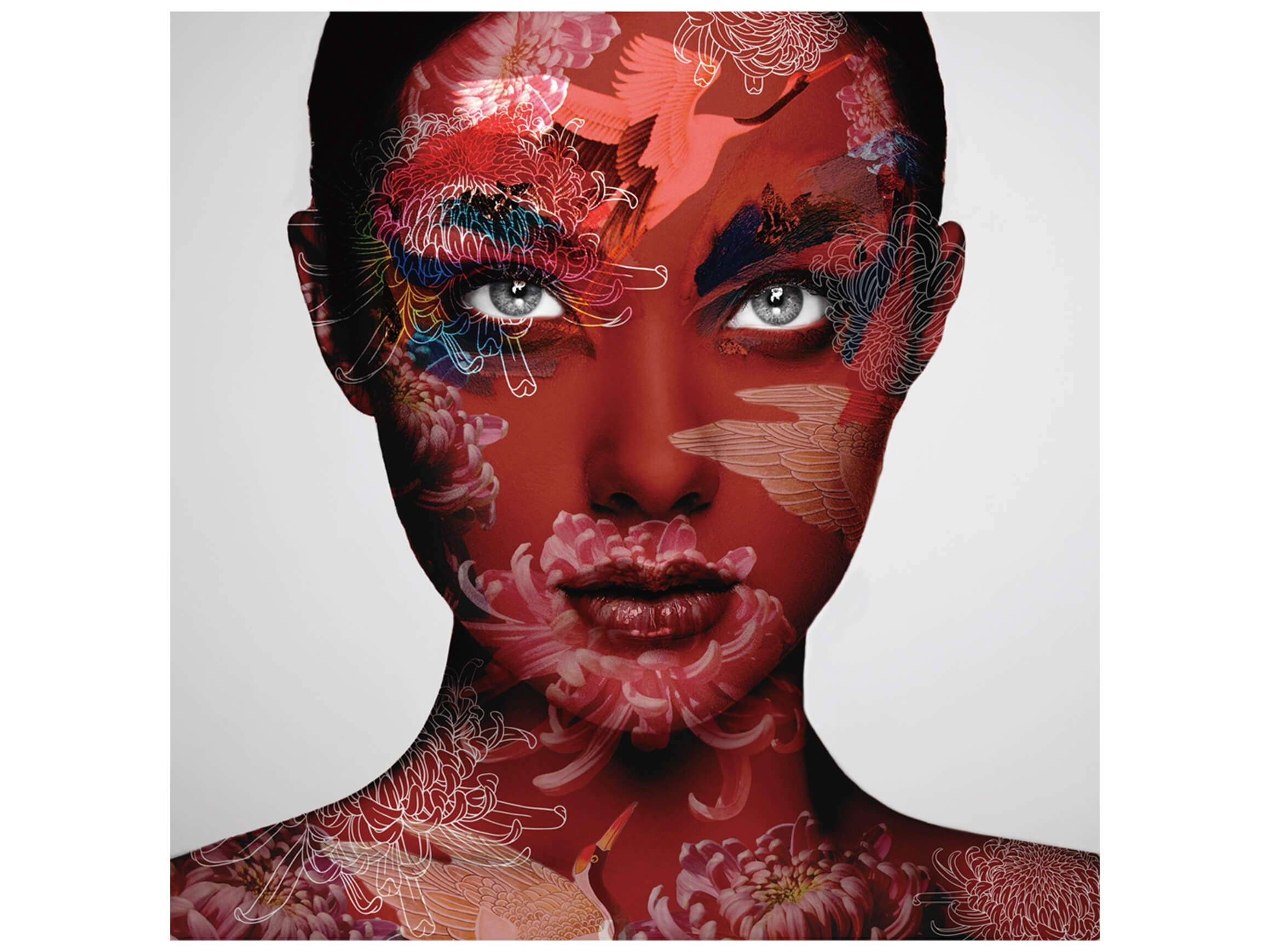 Digitaldruck auf Glas Frau in Rot mit Chinesischem Muster image LAND