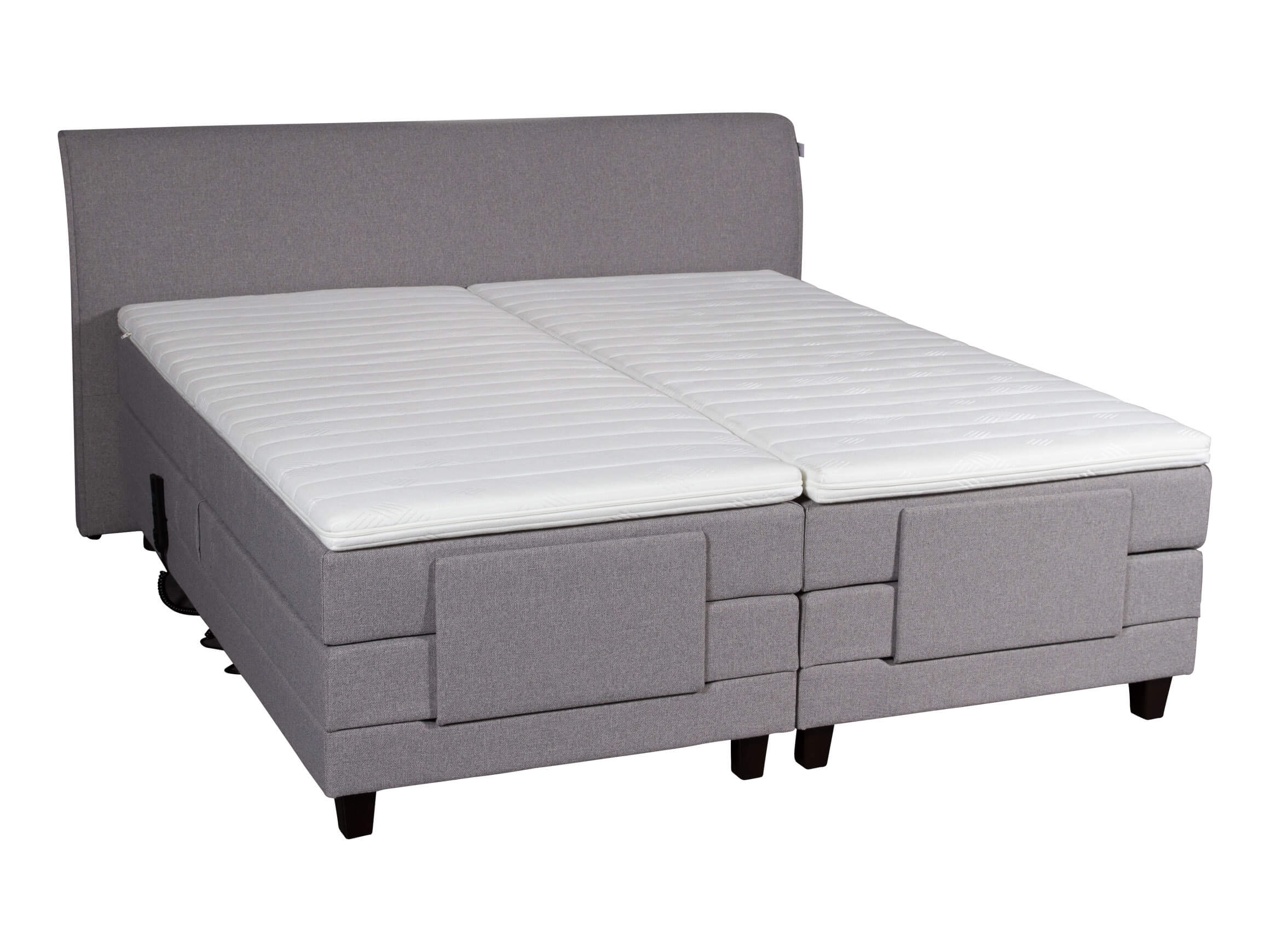 Lit Boxspring Eneas, tissu anthracite, hêtre, l 200 cm t