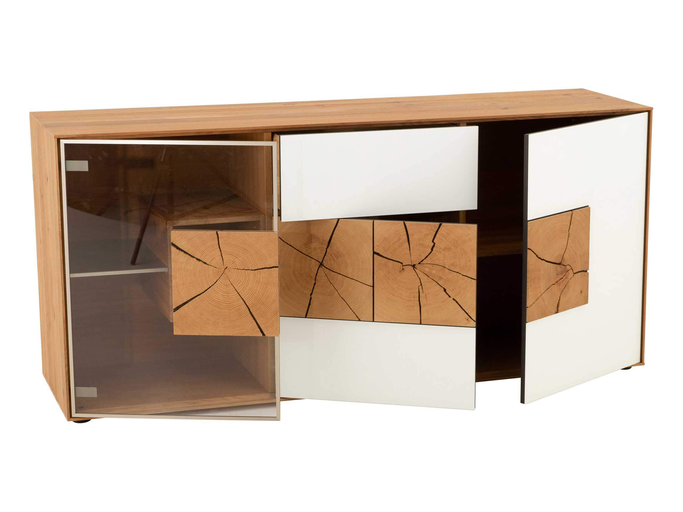 Sideboard Cassio, Kerneiche Umato, 2 Türen Mattglas