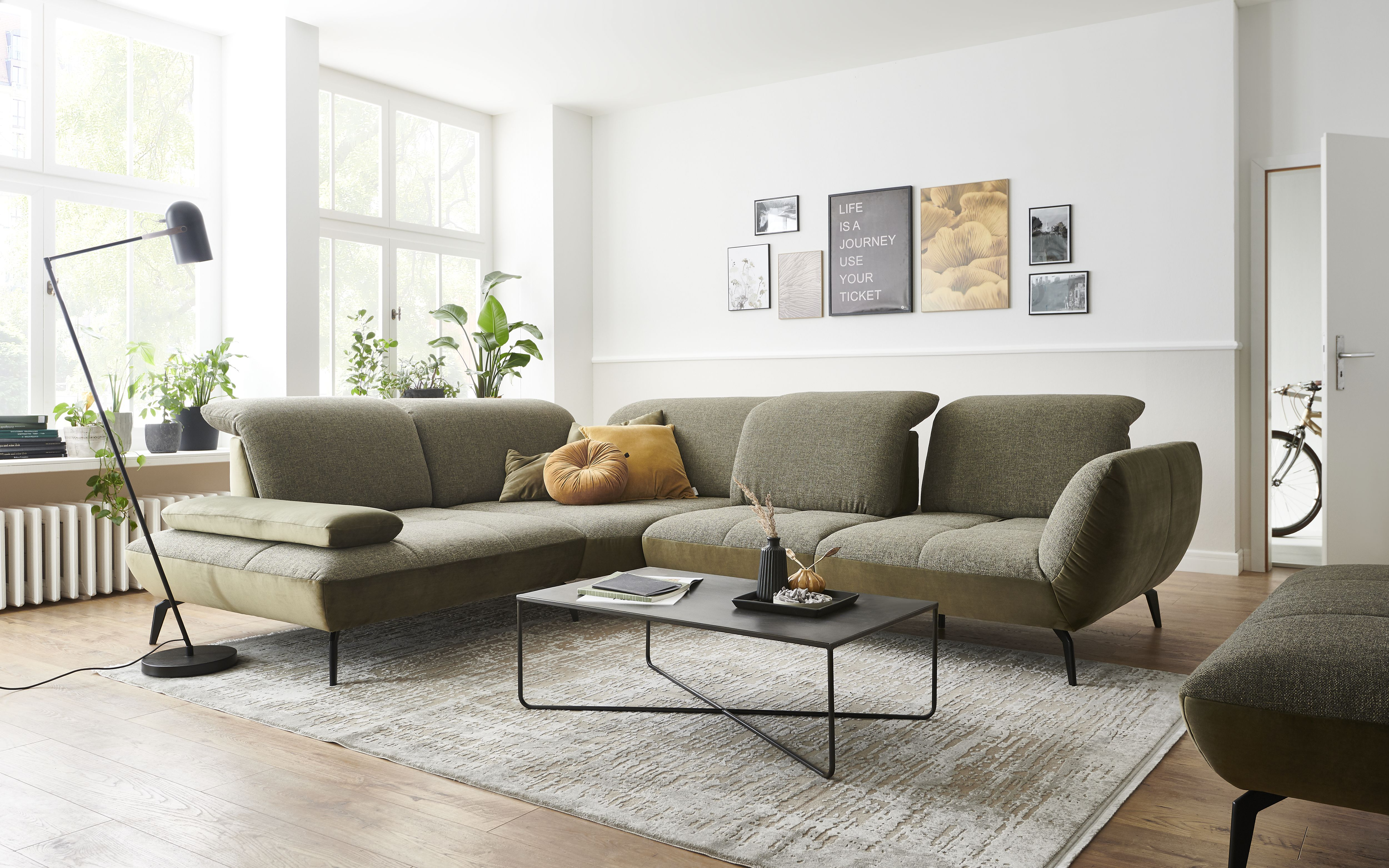 Ecksofa Nebraska Steinpol / Farbe: Khaki Olive