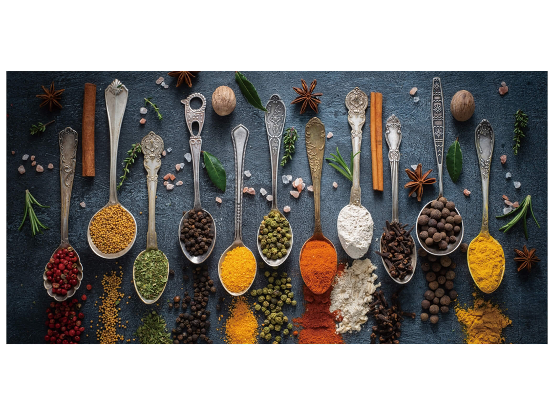 Digitaldruck auf Glas Antike Löffel mit Gewürzen image LAND