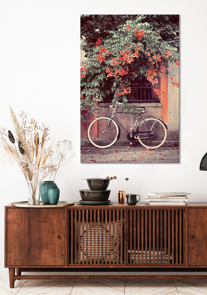Alubild Fahrrad Unter Roten Blüten image LAND