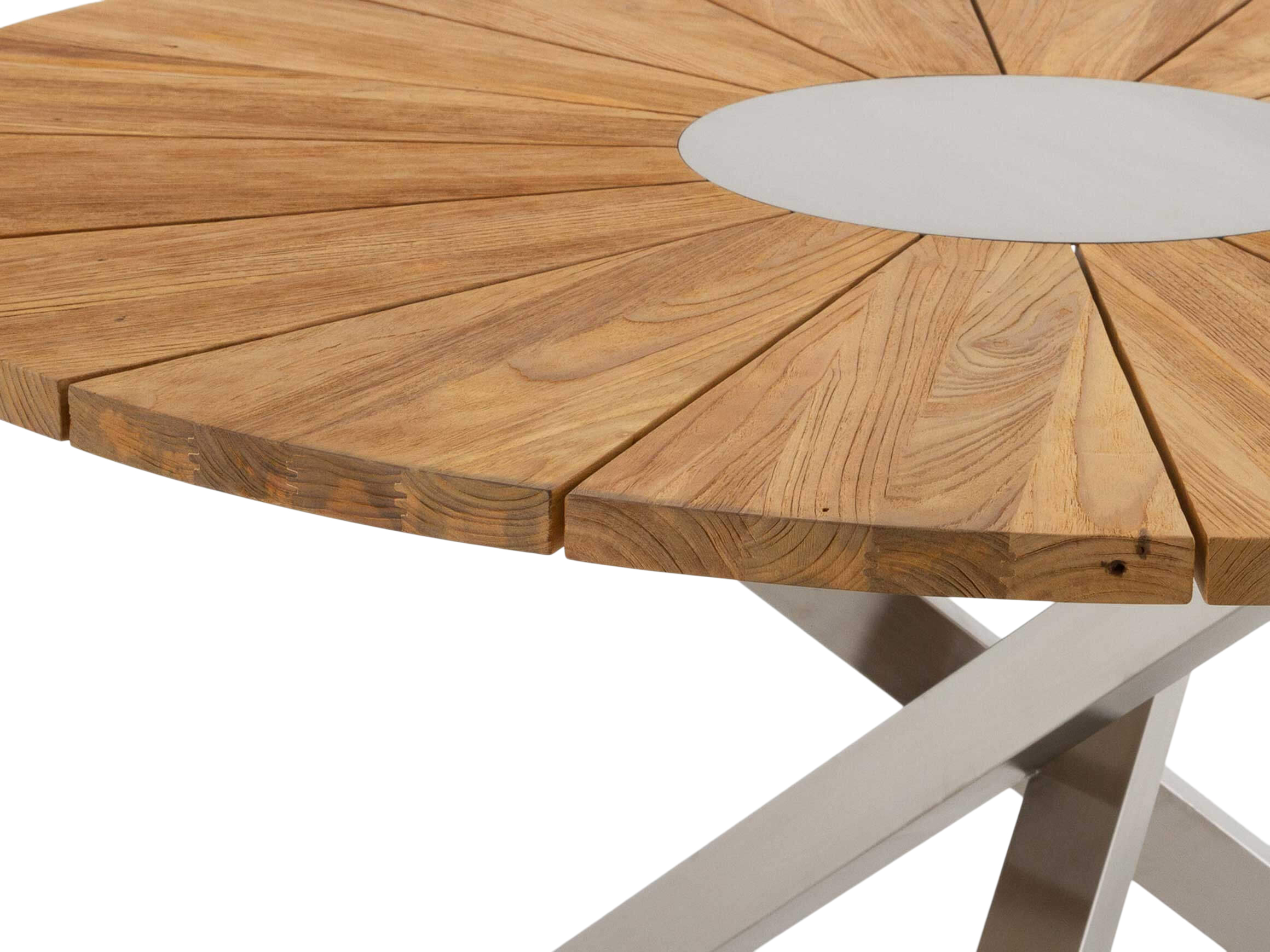 Table de jardin Oryx, ronde, teck, acier inoxydable, diamètre 135 cm h 75 cm