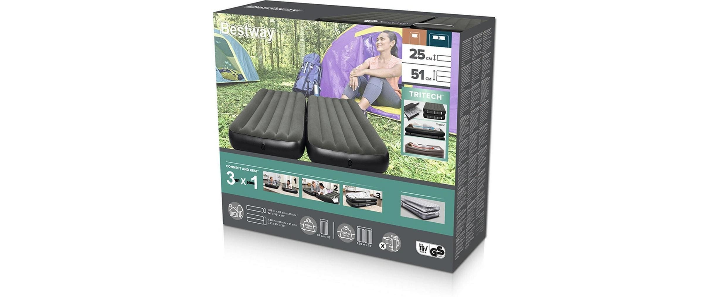 Matelas gonflable Twin/Queen 3 en 1 noir, 188 x 99 cm