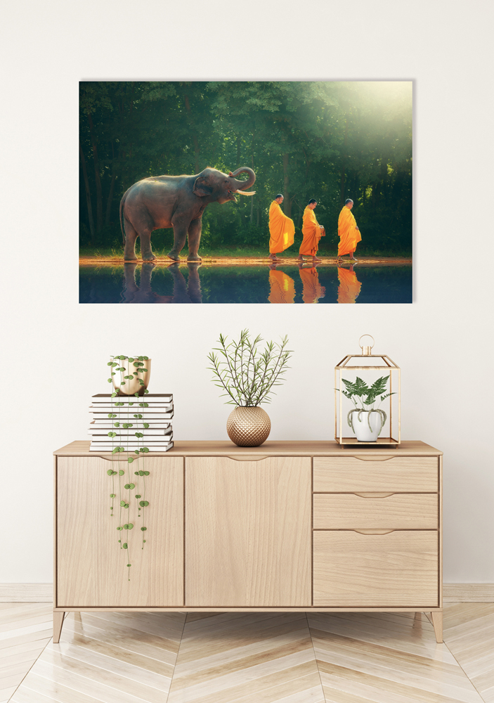 Alubild-Mönchwanderung mit Elefant-image LAND