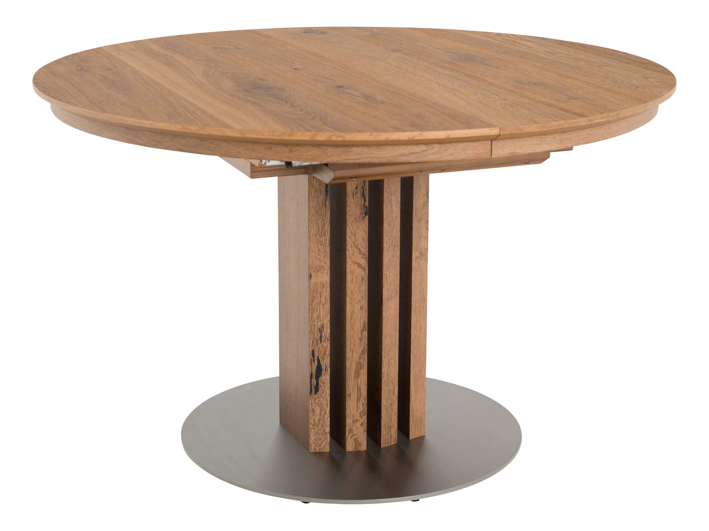 Table de salle à manger Bert, Rond, Chêne Anziano, Extensible, l 120