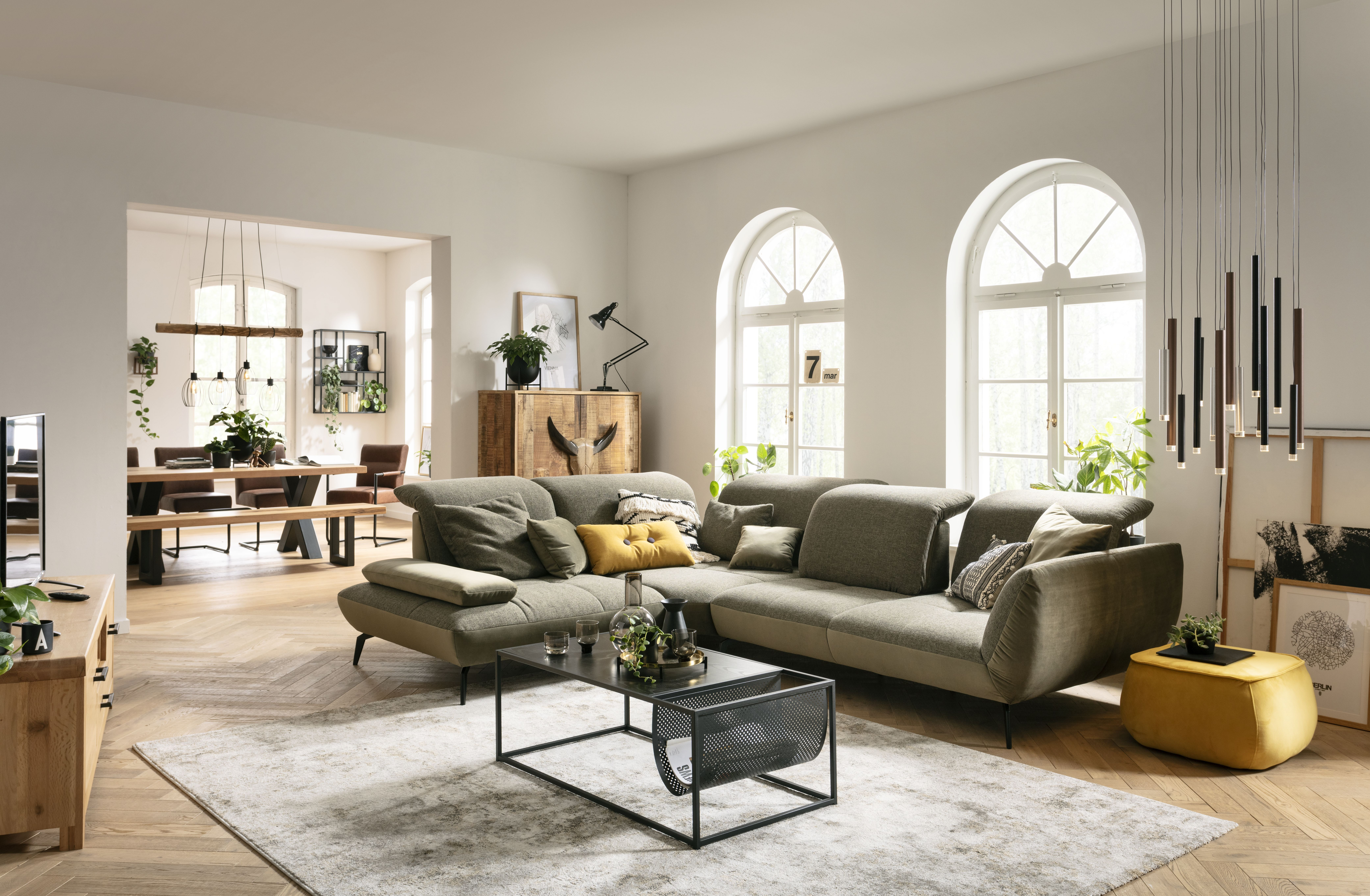 Ecksofa Nebraska Steinpol / Farbe: Khaki Olive