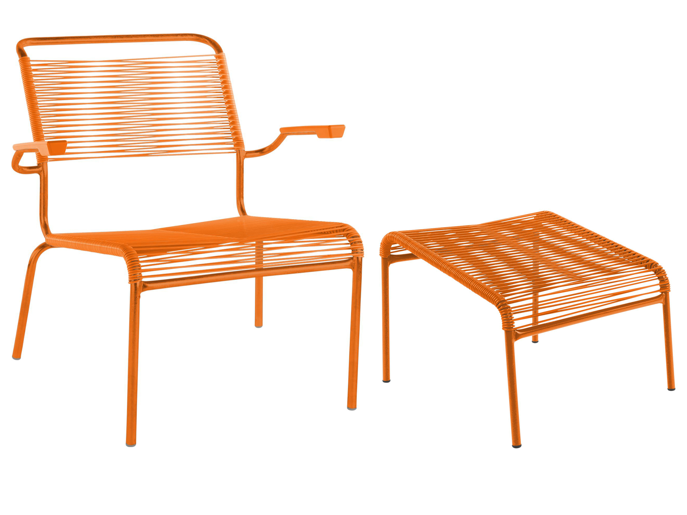 Spaghetti-Lounger + Hocker Säntis mit Armlehnen Schaffner / Farbe: Orange