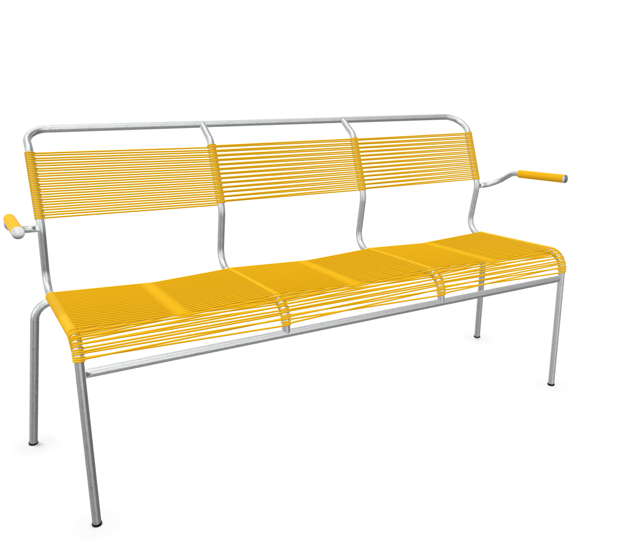 Schaffner Spaghetti-3er-Bank Säntis mit Lehne Feuerverzinkt Gelb | Schubiger Möbel
