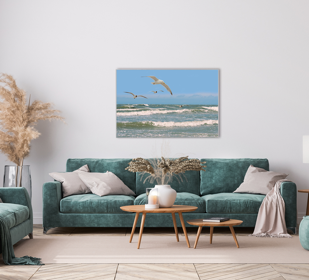 Bild mit Rahmen-Möwen Über Rauer See-image LAND