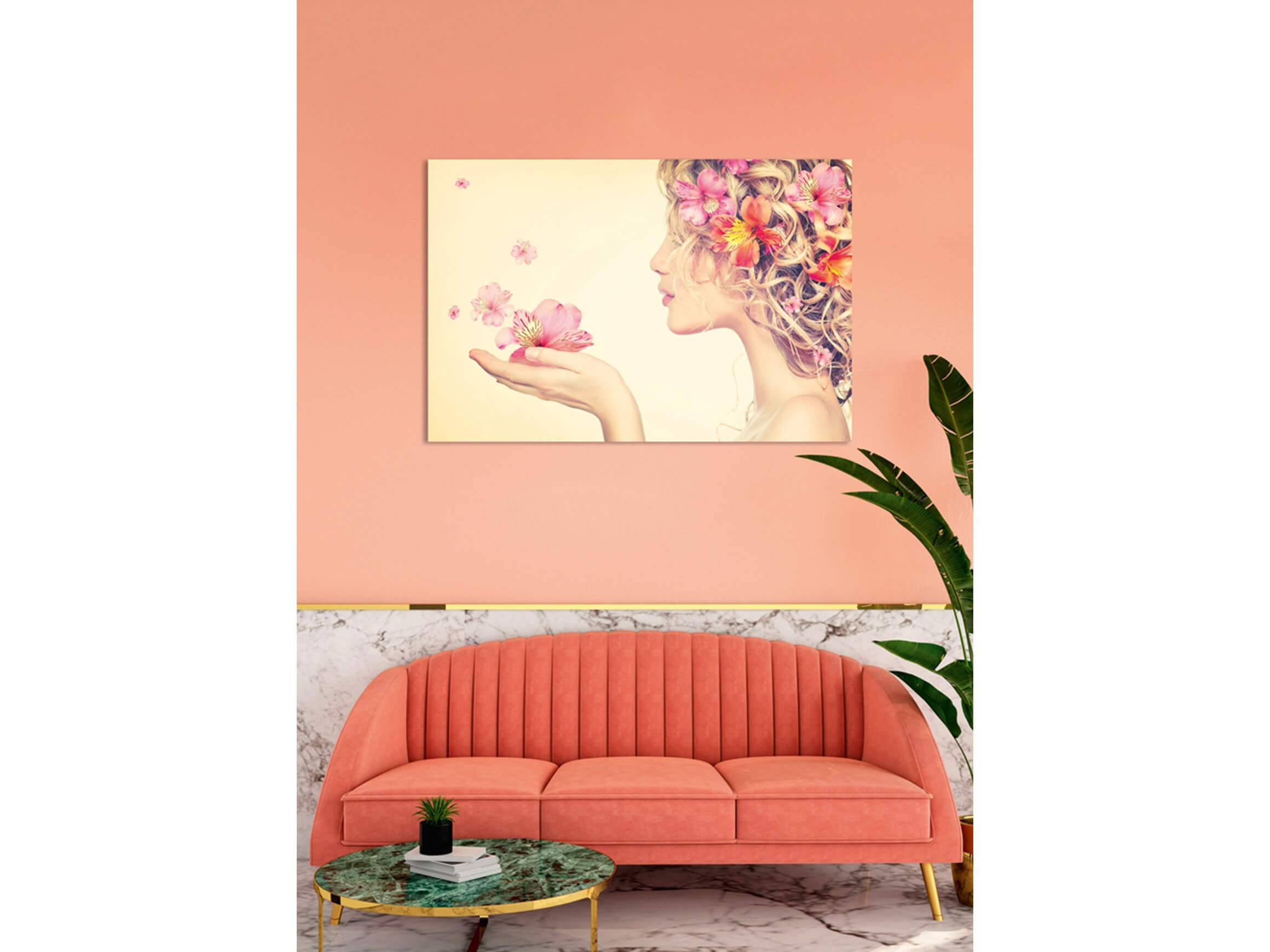 Digitaldruck auf Acrylglas Schönheit mit Blumen image LAND / Grösse: 120 x 80 cm