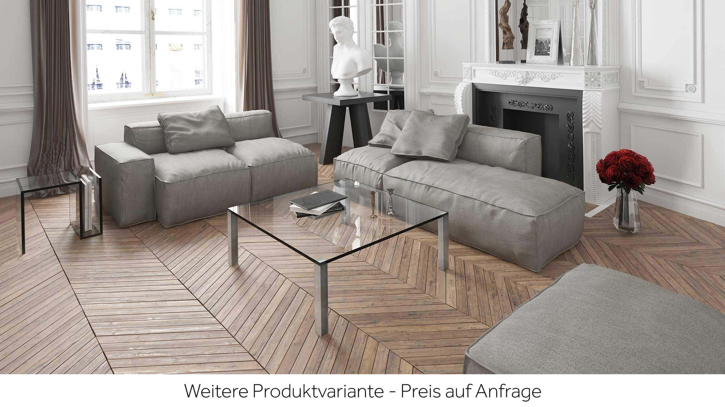 Salontisch Queen, Tischplatte Floatglas, Füsse Edelstahl, 90x90 cm