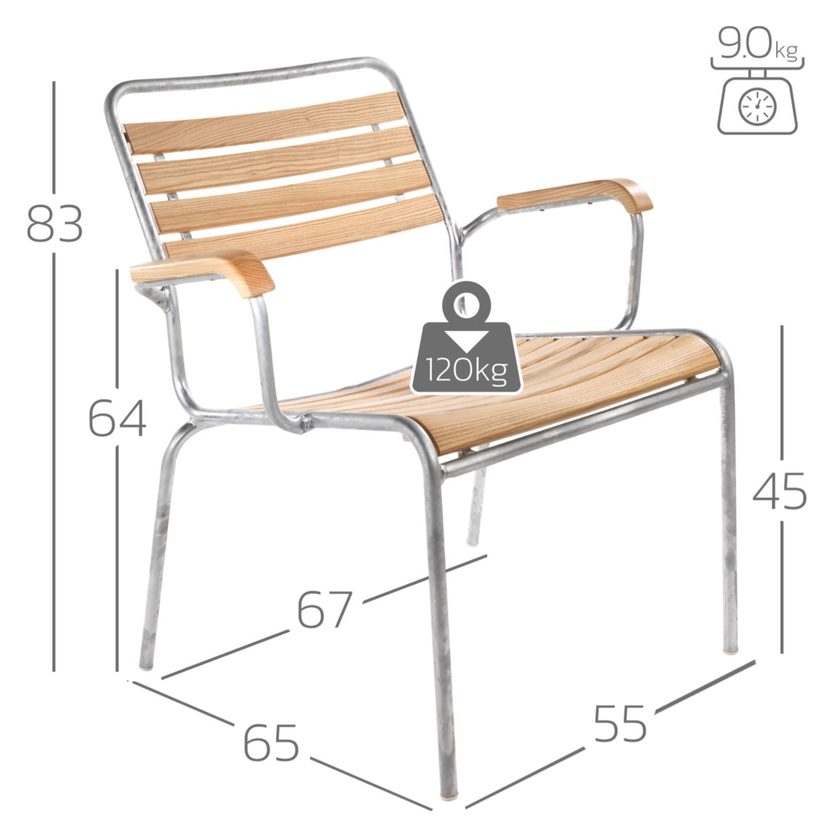 Rigi wooden lounger with hot-dip galvanised armrests from Schaffner / Colour: red / Size: 50 x 78 cm