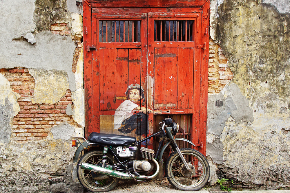 Alubild-Street Art mit Moped-image LAND