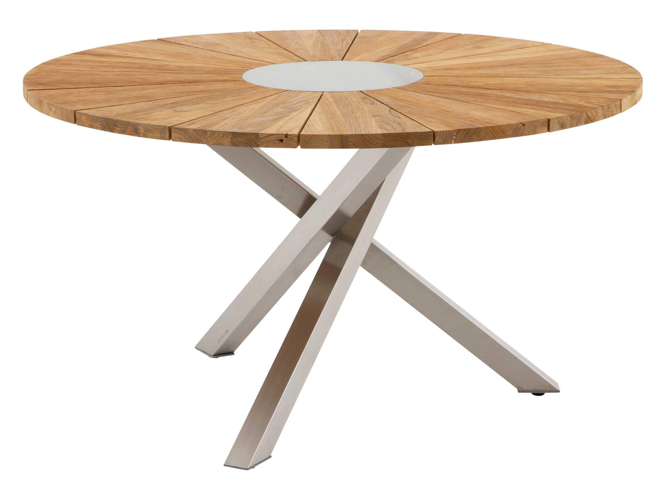 Oryx garden table, round, teak, stainless steel, diameter 135 cm h 75 cm