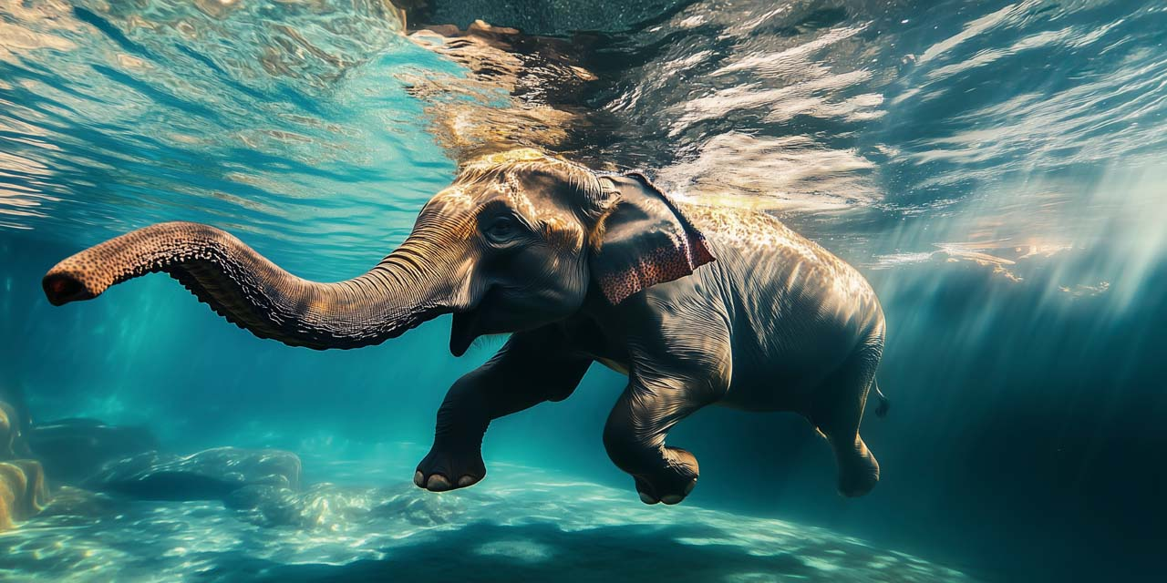 image LAND Glasbild Tauchender Elefant  | Schubiger Möbel