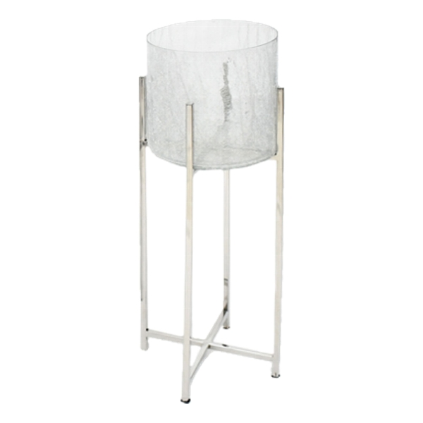 Windlicht Glas Crackle Auf Edelstahlständer, Silber Gasper