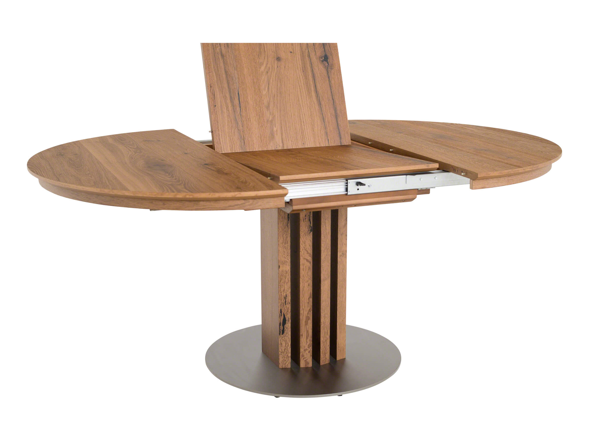 Table de salle à manger Bert, Rond, Chêne Anziano, Extensible, l 120