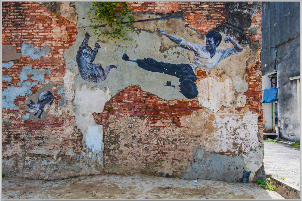 Bild mit Rahmen-Street Art mit Kämpfer-image LAND