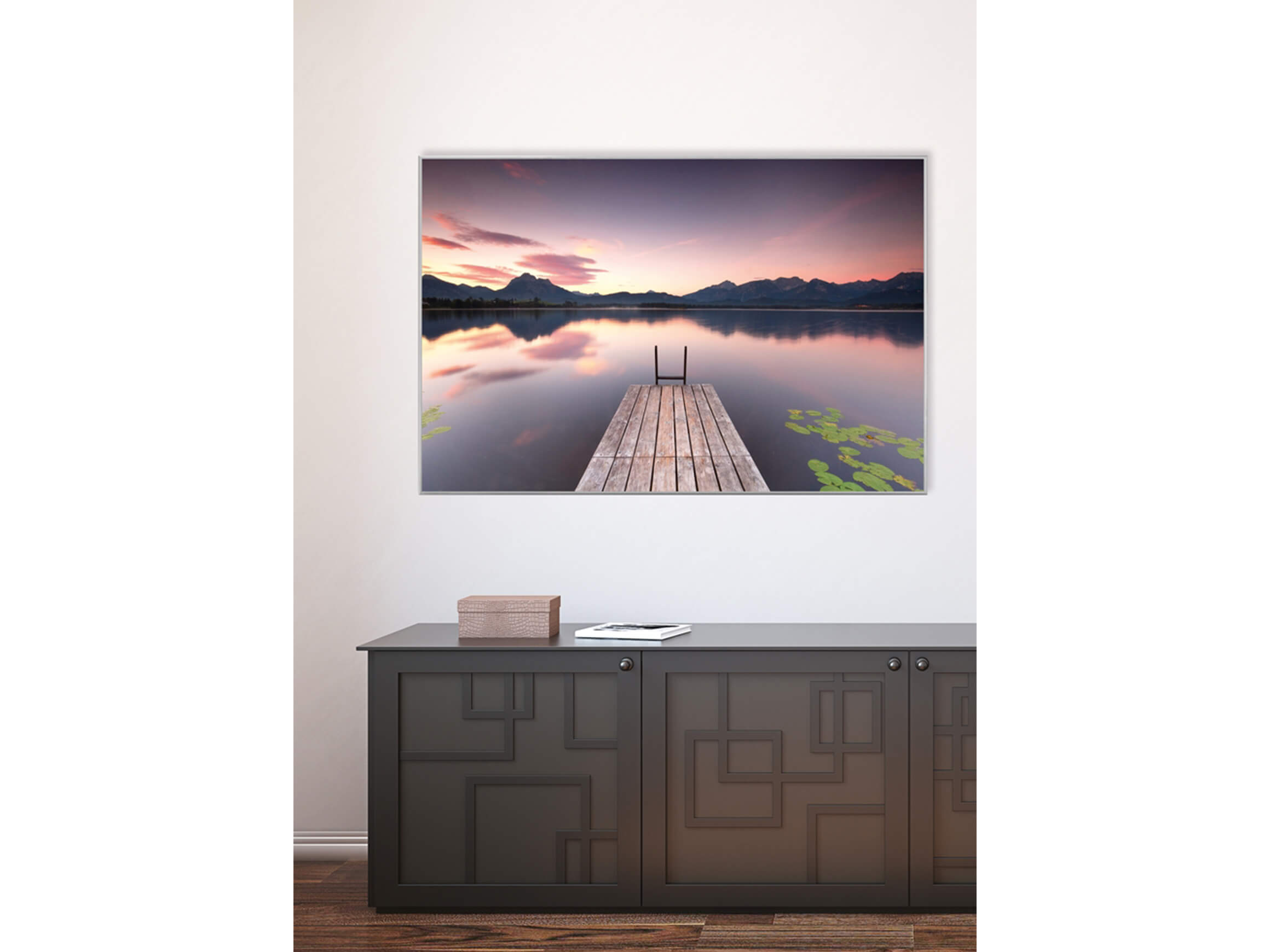 Digitaldruck auf Acrylglas Steg in Der Abenddämmerung image LAND / Grösse: 120 x 80 cm