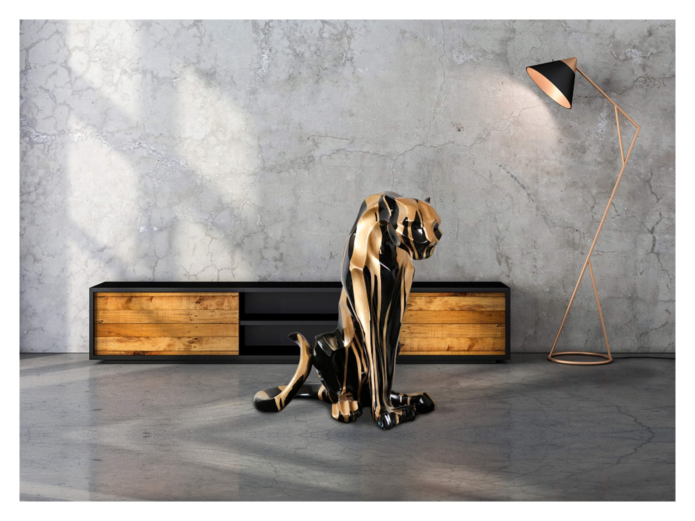 Skulptur Sitzender Panther Schwarz/Bronze image LAND