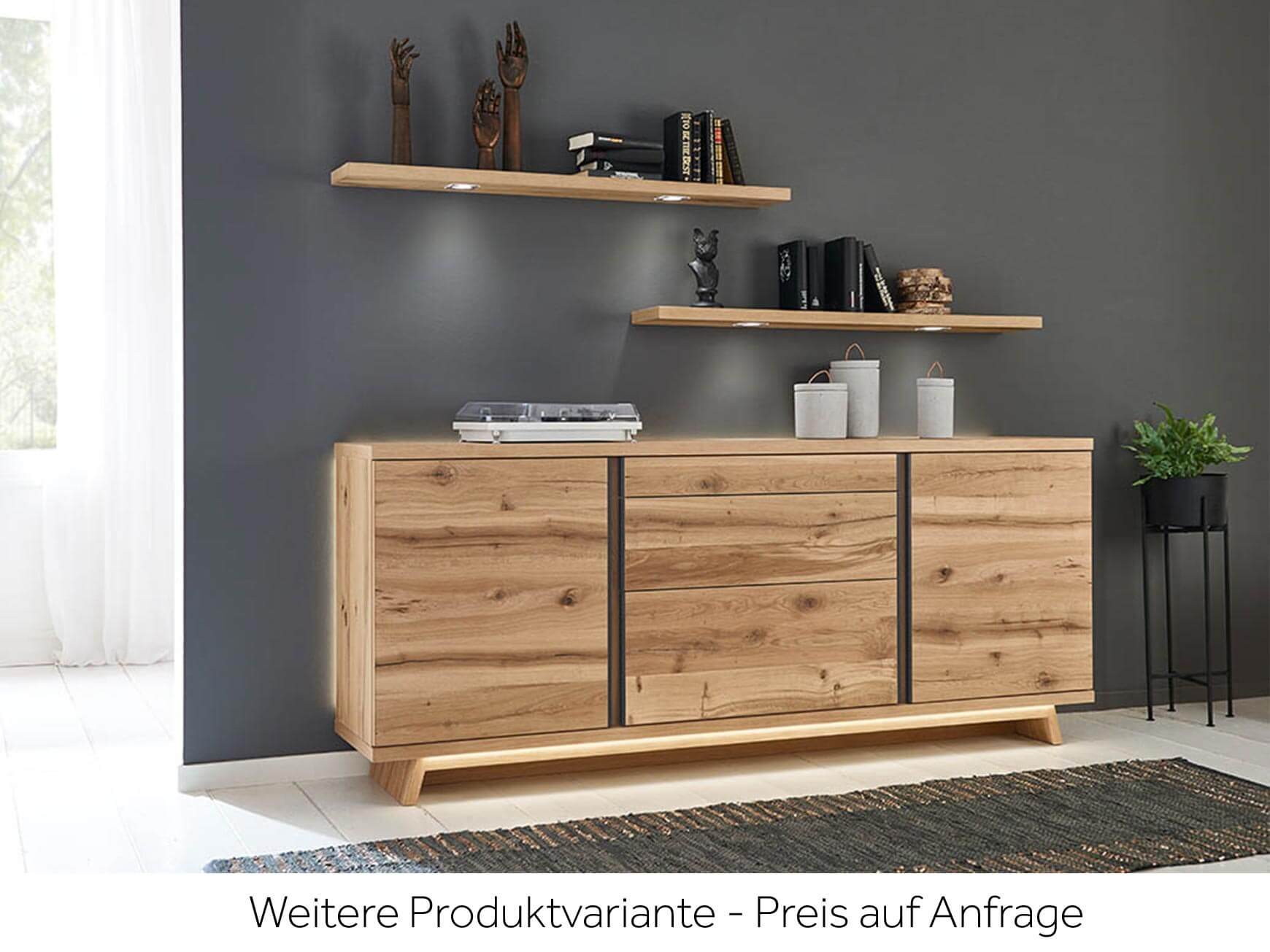 Berlin sideboard, light rustic oak, 2 shelves, 3 drawers