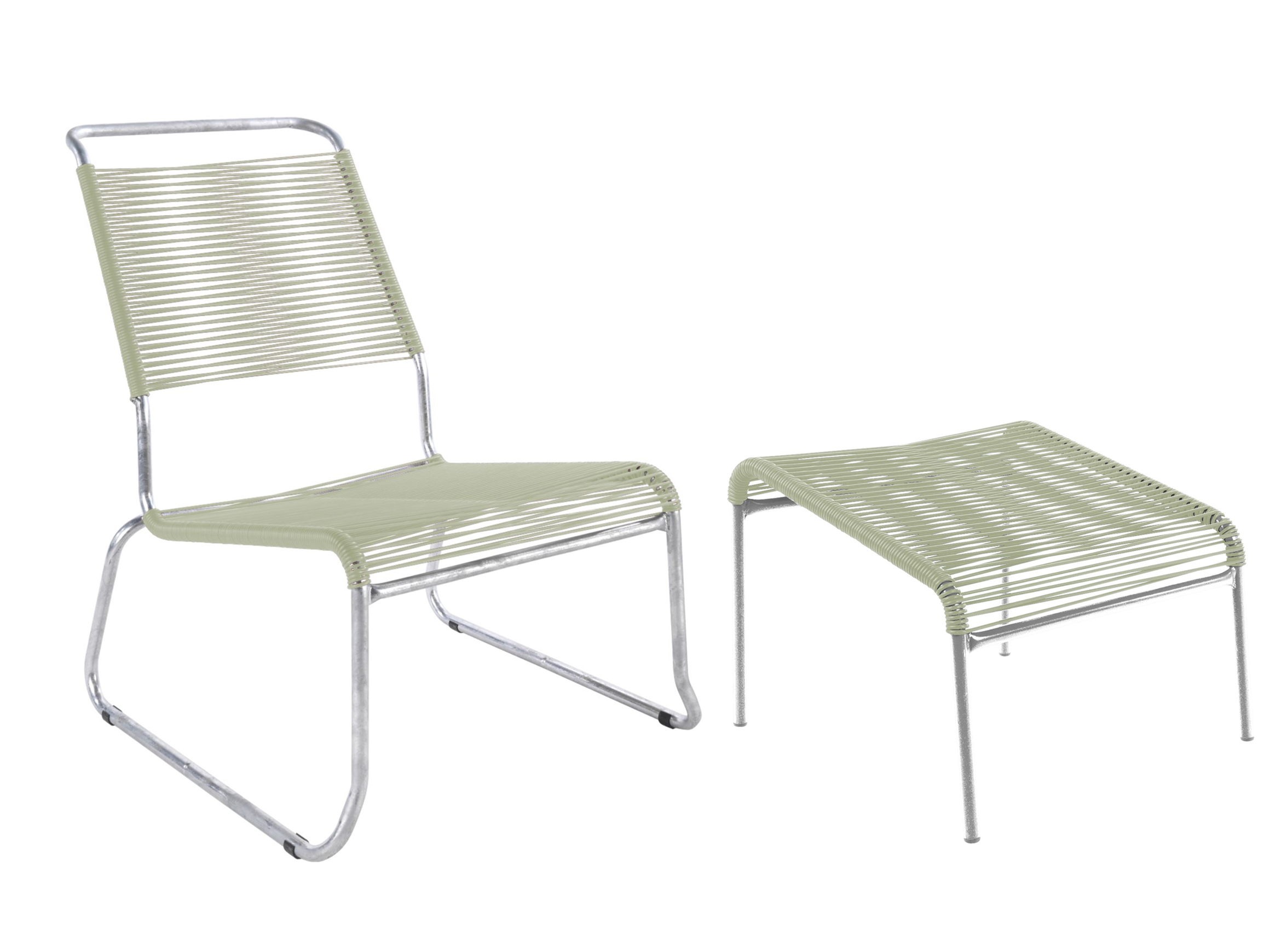 Spaghetti-Kufen-Lounger-Hochlehner + Hocker Säntis Feuerverzinkt von Schaffner / Farbe: Pastellgrün / Grösse: 54 x 84 cm