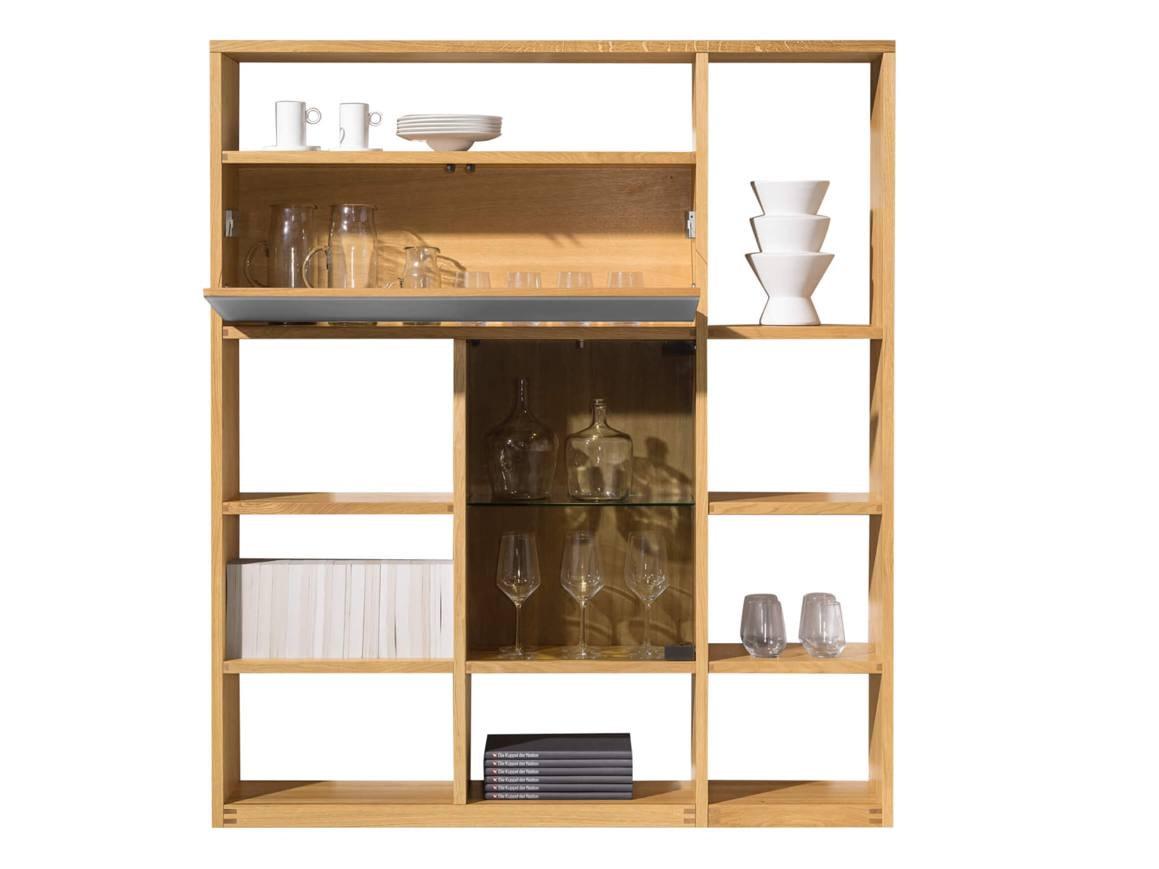 Regal Cubus, b 137.5 x t 28.7 x h 157.8, Eiche, Glaselemente