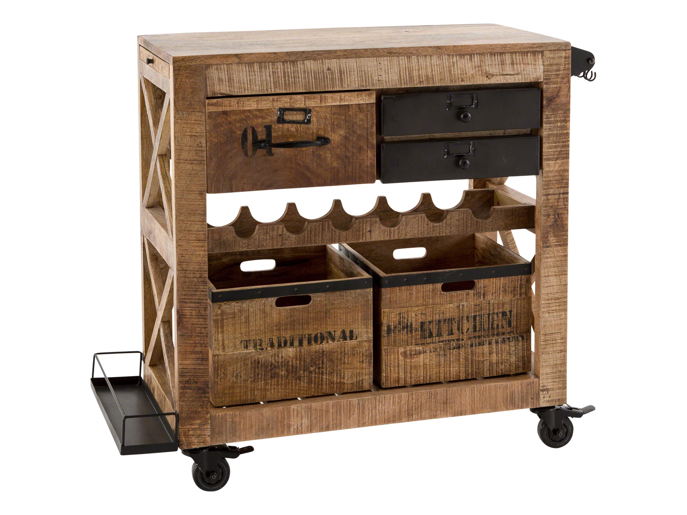 Servierwagen Walterini, Massivholz, Rollbar, b 97 cm t 43 cm h 85 cm
