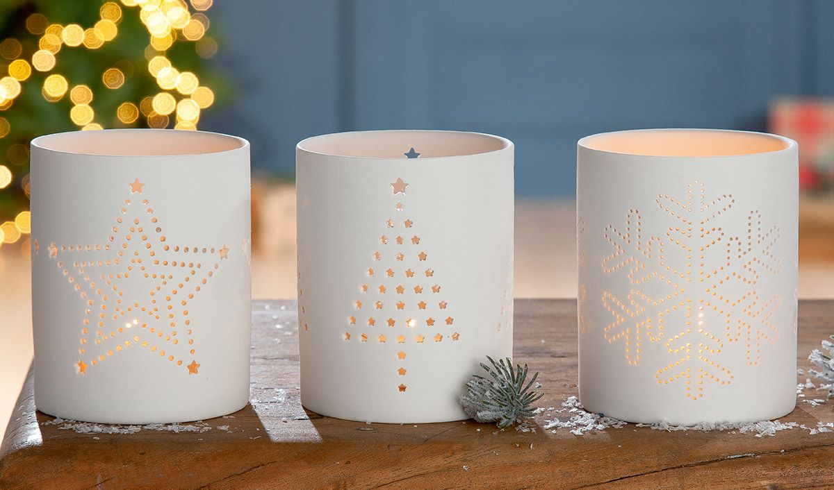 Snowflake lantern, assorted, white H: 8 cm Gilde