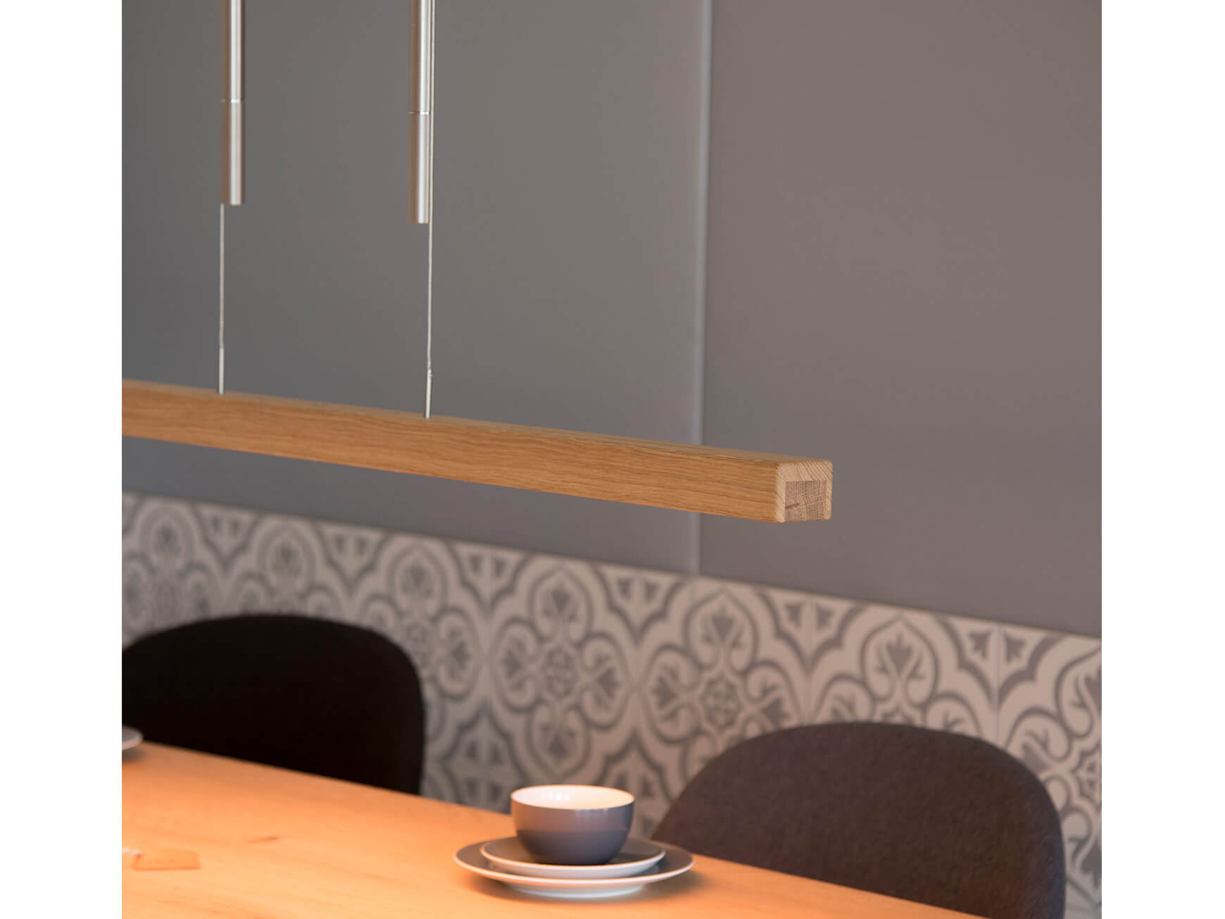 Balkenlampe Leana Eiche b: 121cm, Leuchte: Nickel Matt Gebürstet