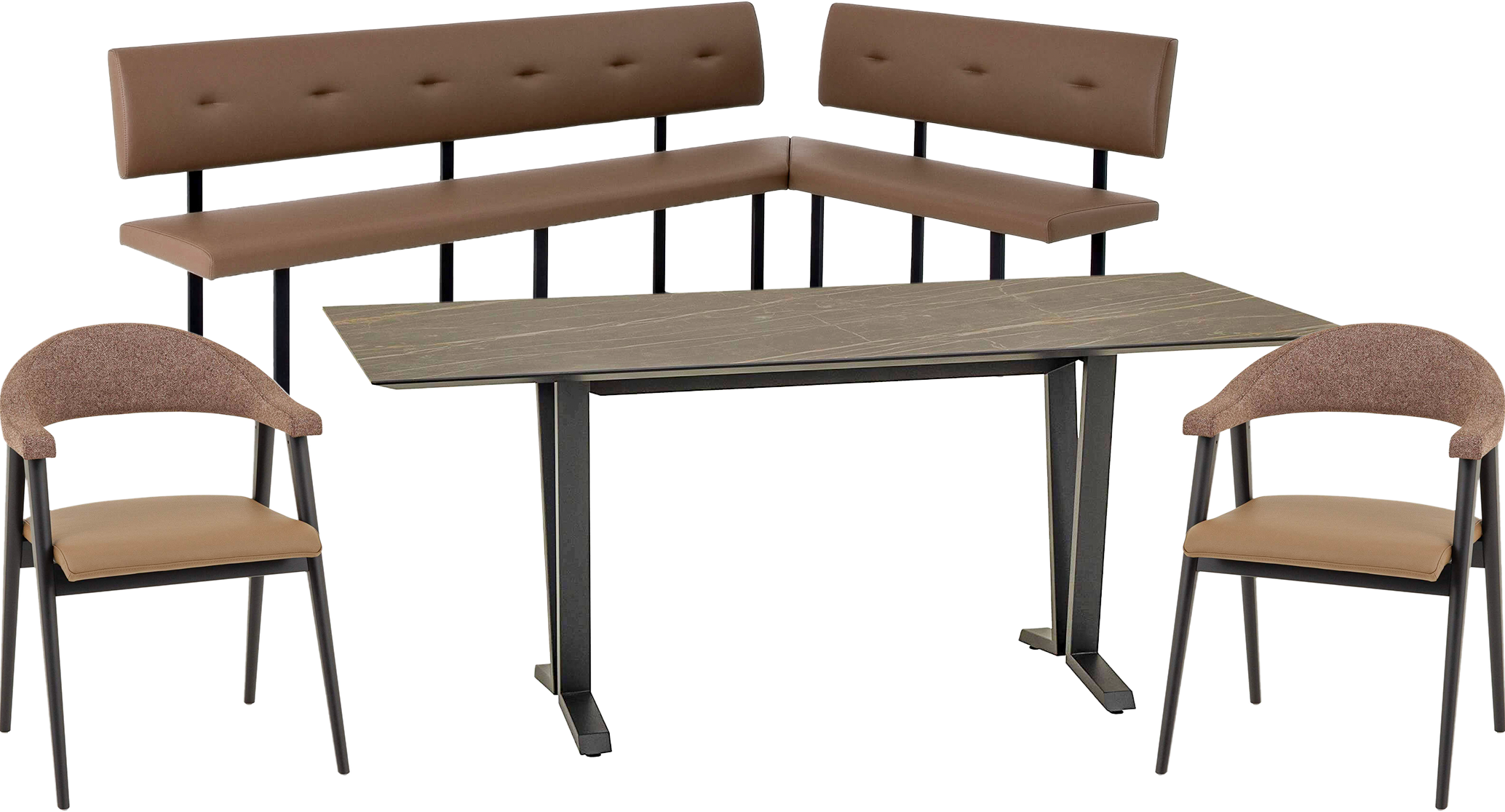 Corner bench set + table + Valente chair Seating area