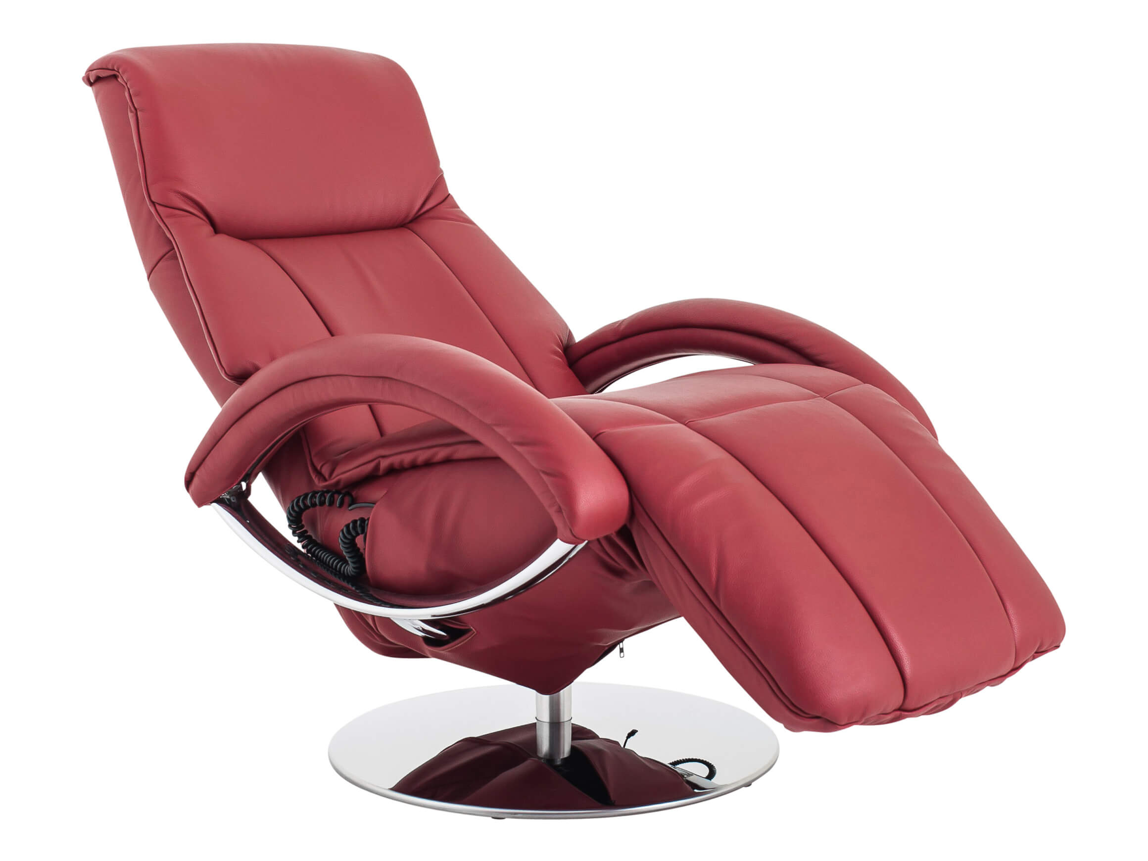 Athur recliner, leather, chrome base, W 73 cm D 83-162 cm H 116 cm