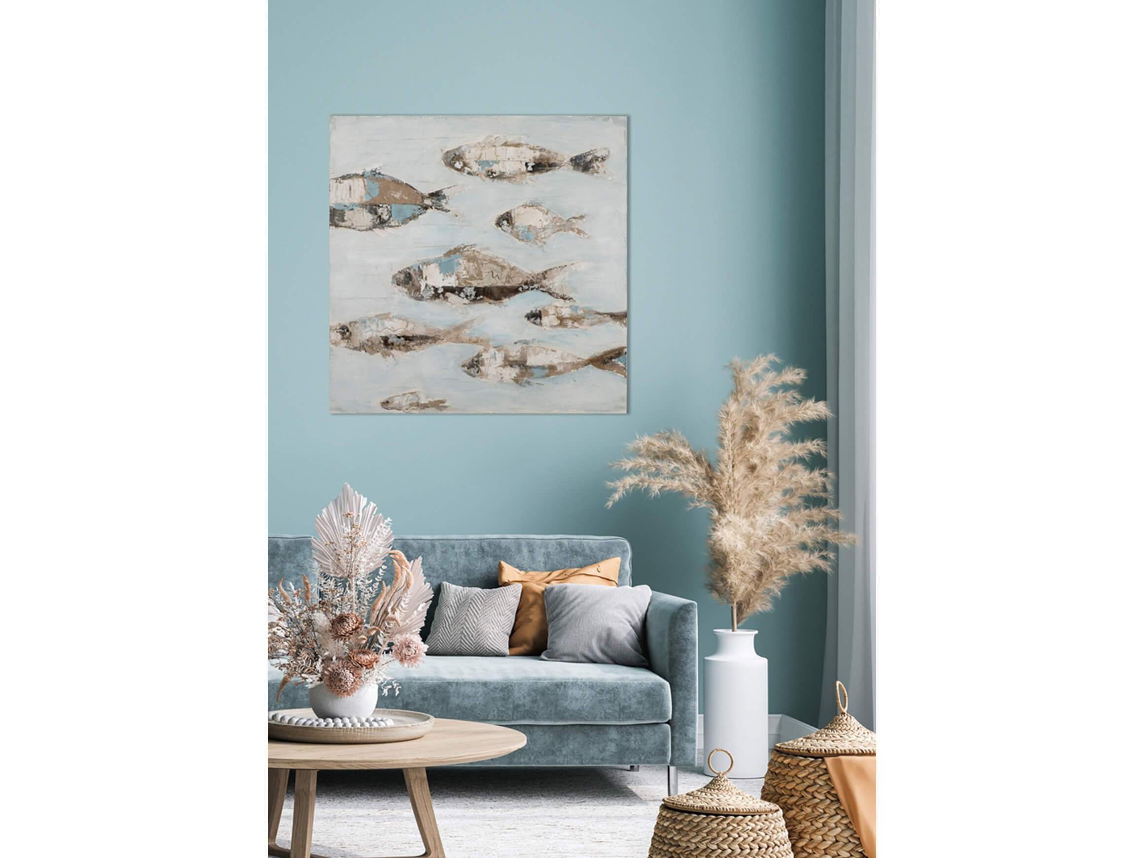 Bild Fischschwarm in Hellblau image LAND / Grösse: 100 x 100 cm