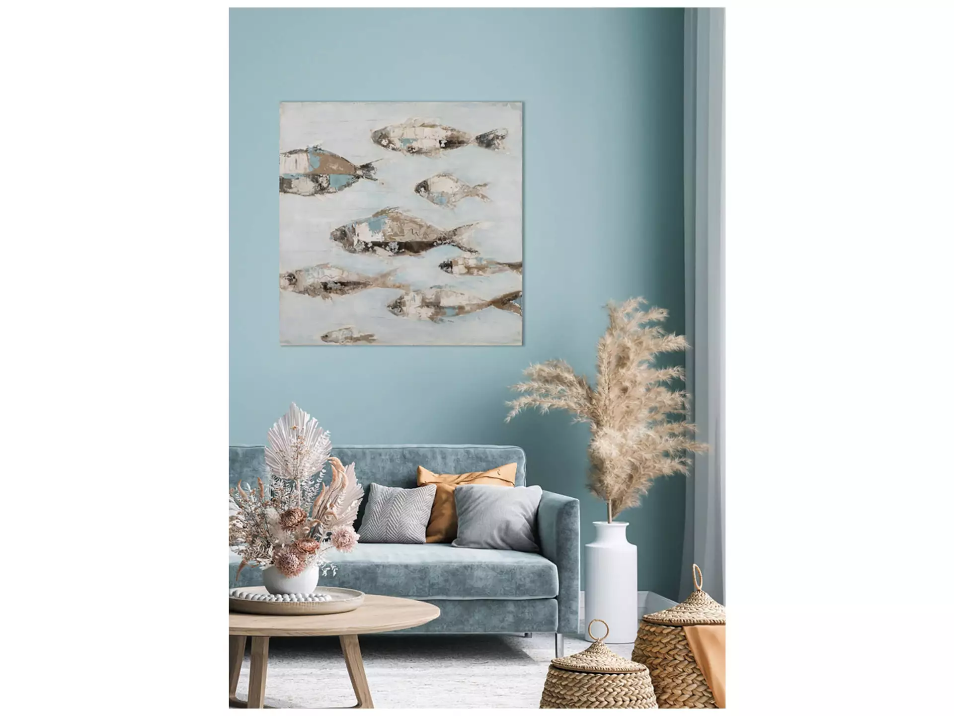 Bild Fischschwarm in Hellblau image LAND / Grösse: 100 x 100 cm