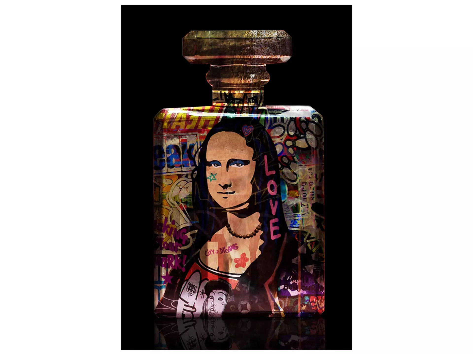 Digitaldruck auf Glas Street Art Flacon Lisa image LAND / Grösse: 90 x 60 cm