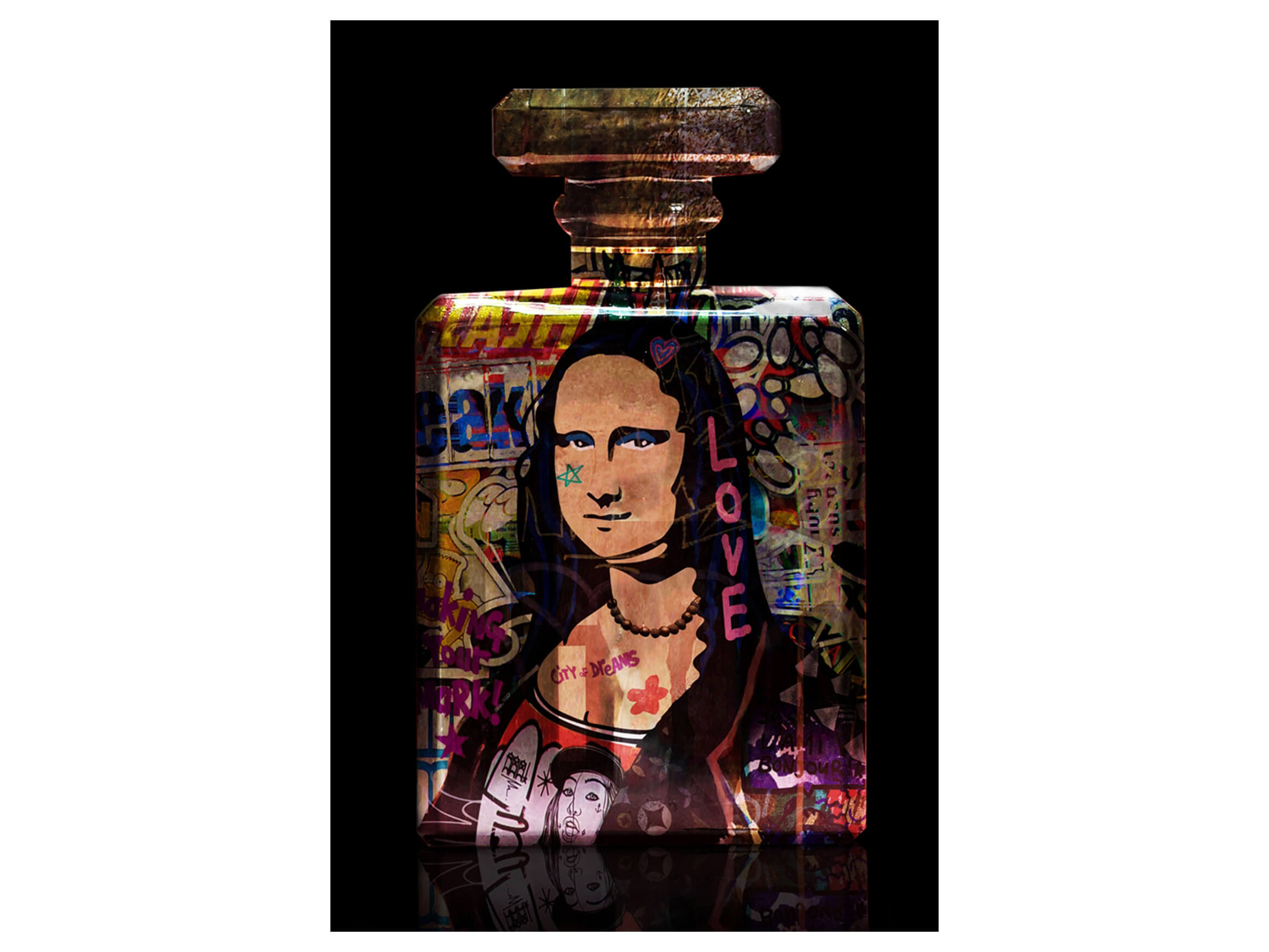 Digitaldruck auf Glas Street Art Flacon Lisa image LAND / Grösse: 90 x 60 cm