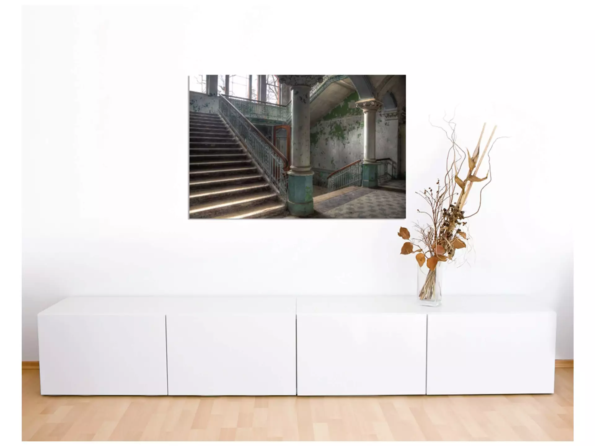 Digitaldruck auf Acrylglas Lost Place Treppenhaus 1 image LAND / Grösse: 120 x 80 cm
