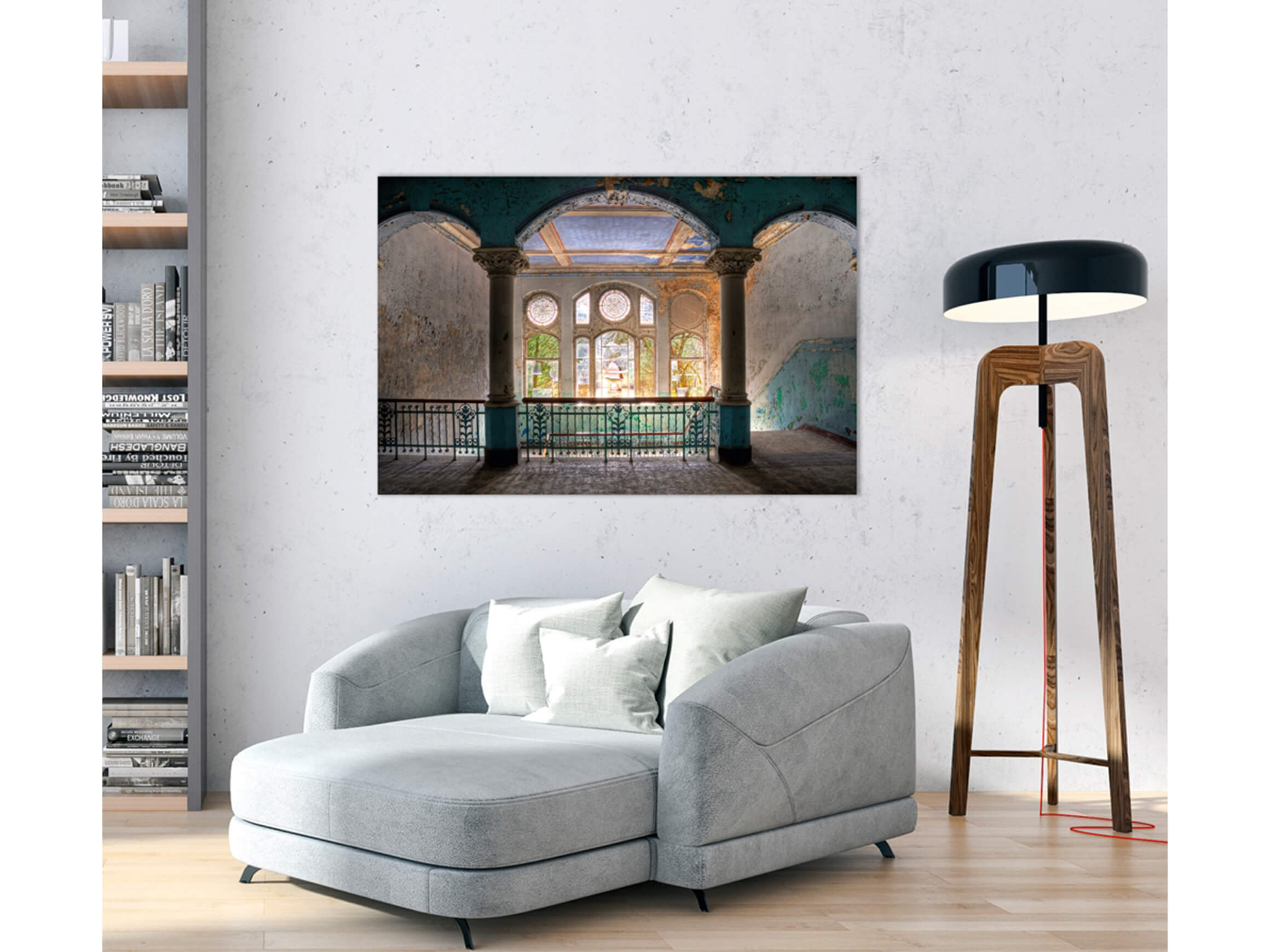 Digitaldruck auf Acrylglas Lost Place Treppenhaus 2 image LAND / Grösse: 120 x 80 cm