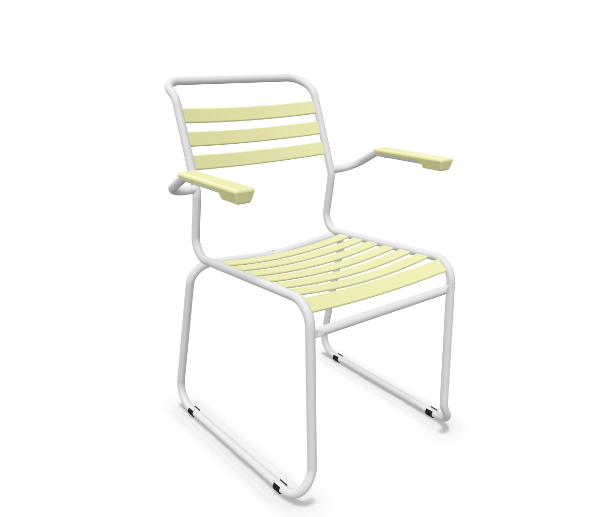 Kufen-Lättli-Stuhl Säntis mit Lehne von Schaffner / Farbe: Buchsbaumgelb / Grösse: 61 x 61 cm