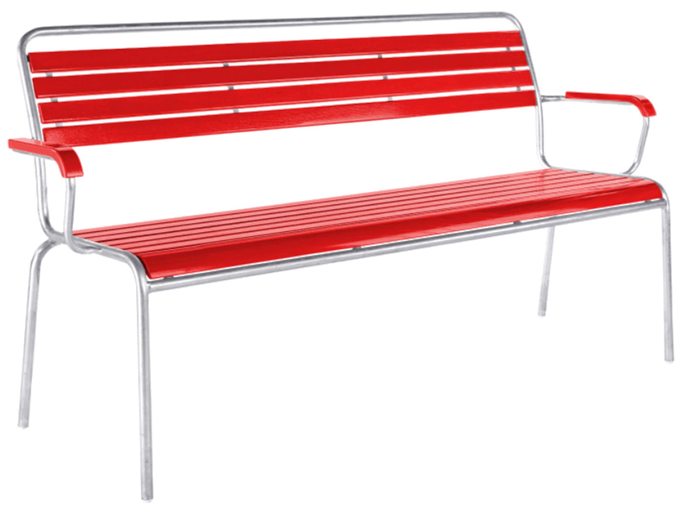 Holzlatten-Bank Rigi mit Armlehnen Schaffner / Farbe: Rot