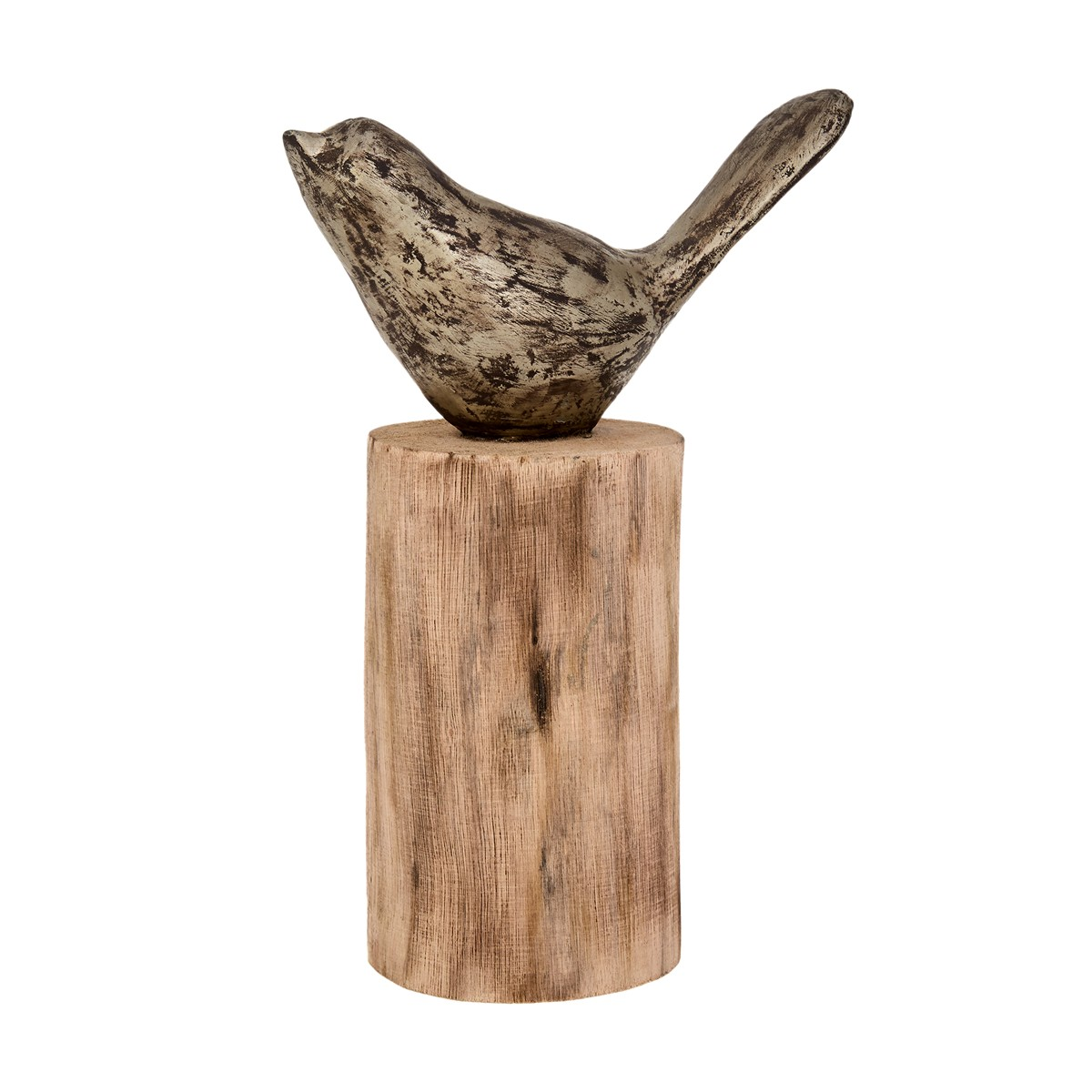 Decofinder Objekt Vogel Auf Stamm, Natur-Antique Silber  | Schubiger Möbel