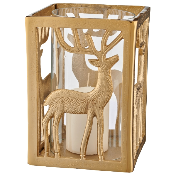 Windlicht Hirschmotiv, Gold Gasper