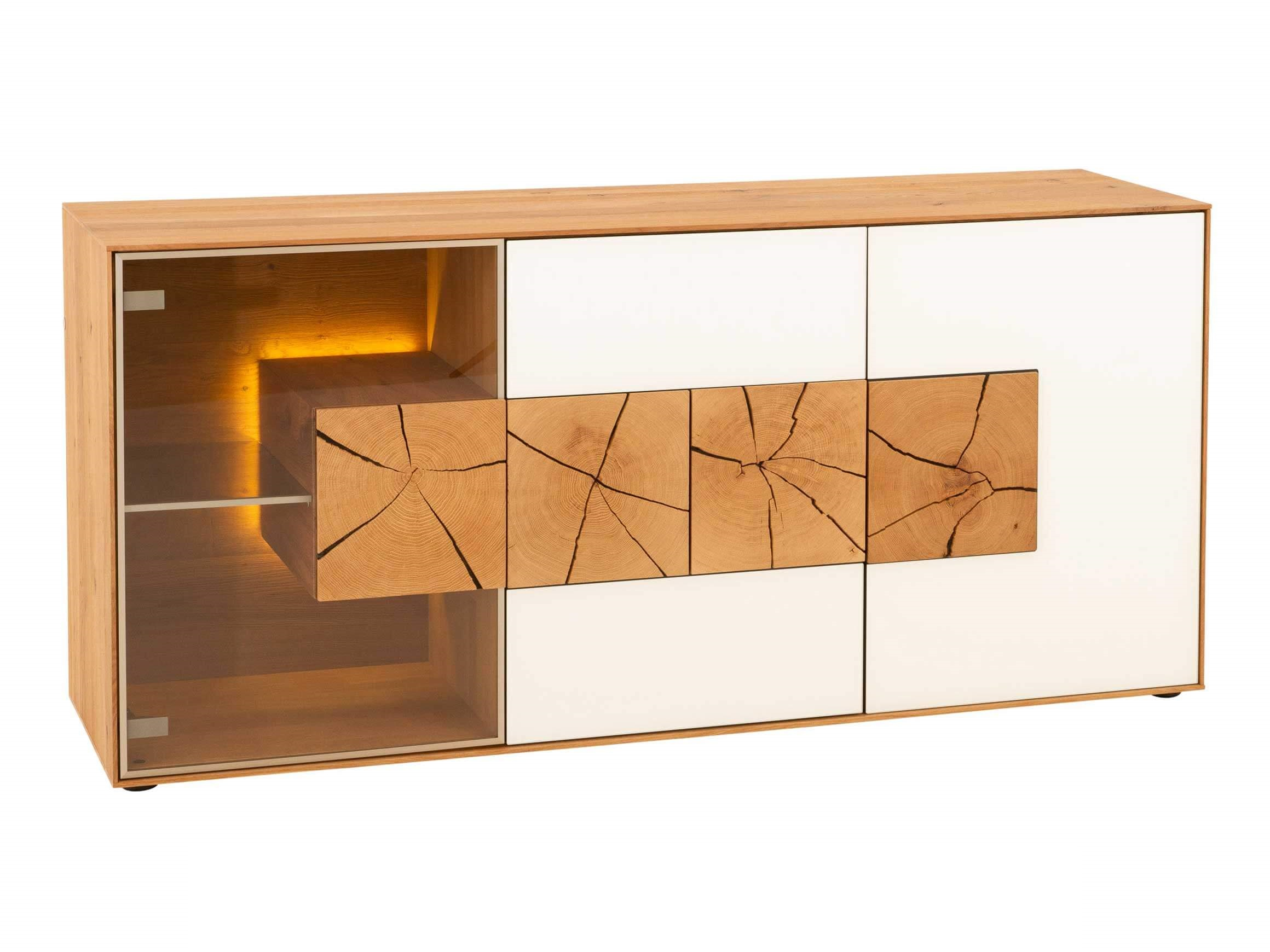 Sideboard Cassio, Kerneiche Umato, 2 Türen Mattglas
